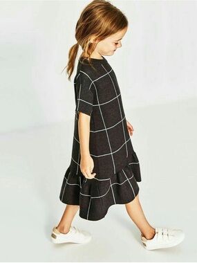 Zara Grid-Print Knit Drop-Waist Dress